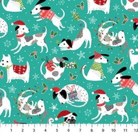  Northcott - Santa Paws / Turquoise / Tossed Dogs