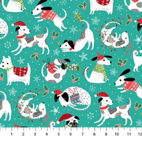 Northcott - Santa Paws / Turquoise / Tossed Dogs