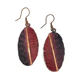 Anju Anju - Copper Patina Earrings - Red Feathers and Circles