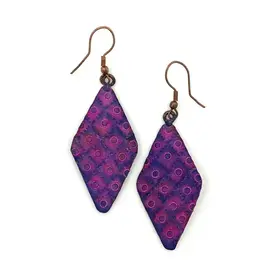 Anju Anju - Copper Patina Earrings - Fuchsia and Purple Diamonds