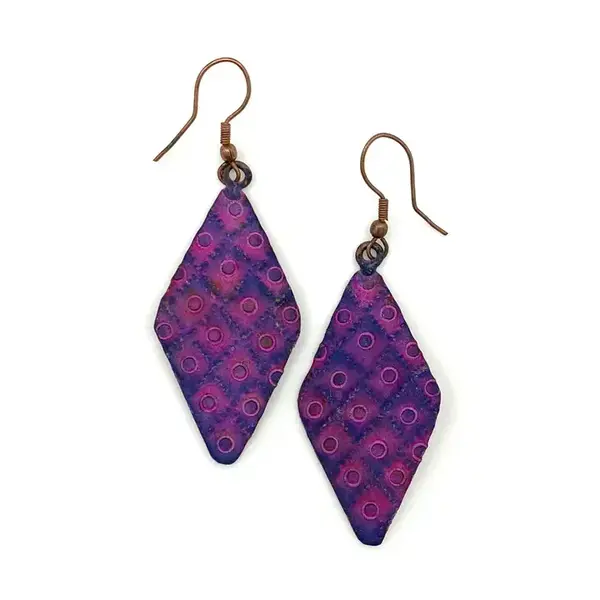 Anju Anju - Copper Patina Earrings - Fuchsia and Purple Diamonds