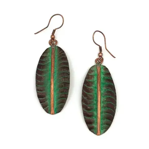 Anju - Copper Patina Earrings - Tropical Green Leaf