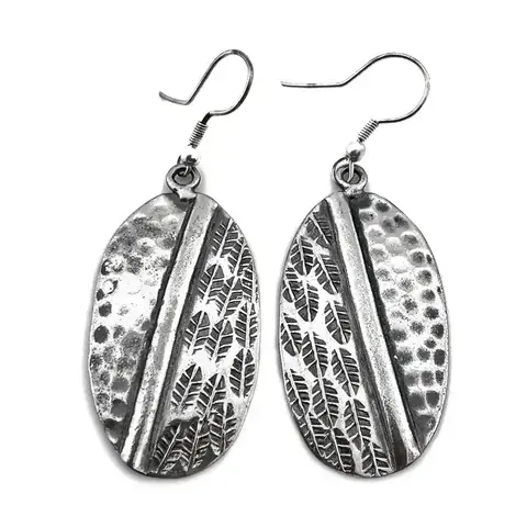 Anju - Kashi Collection Earrings - Diagonal Feathers and Hammered