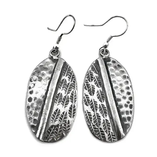 Anju Anju - Kashi Collection Earrings - Diagonal Feathers and Hammered