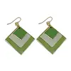 Anju - Brass Patina Earrings - Green Meadow Layered Diamonds