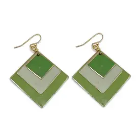 Anju Anju - Brass Patina Earrings - Green Meadow Layered Diamonds