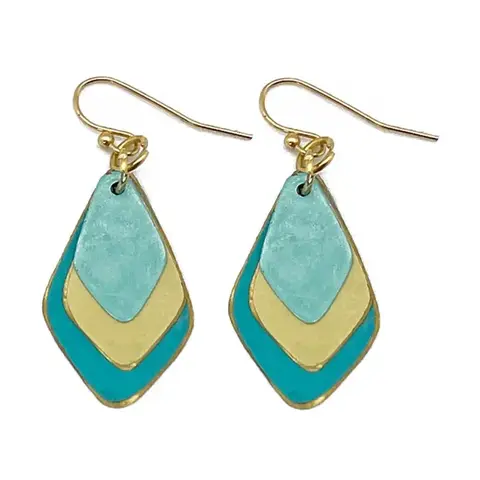 Anju - Brass Patina Earrings - Teal Layers