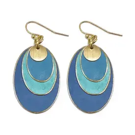 Anju Anju - Brass Patina Earrings - Oval Blue Layers