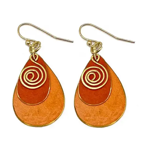 Anju - Brass Patina Earrings - Gold Swivel Orange Hues