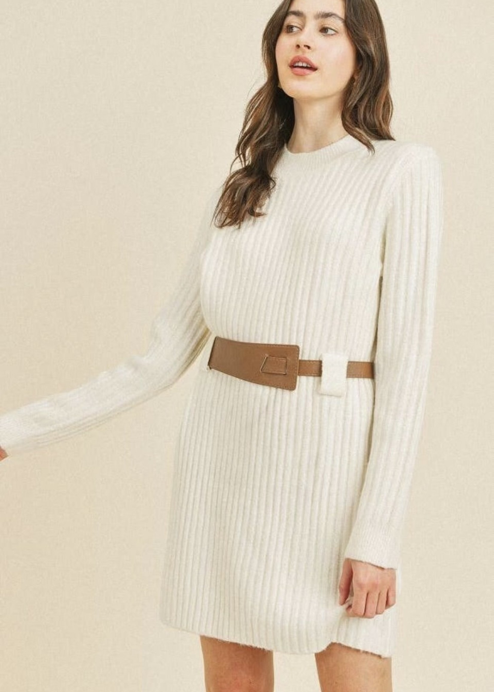 Paper Crane Ivory Sweater Dress w/ Belt