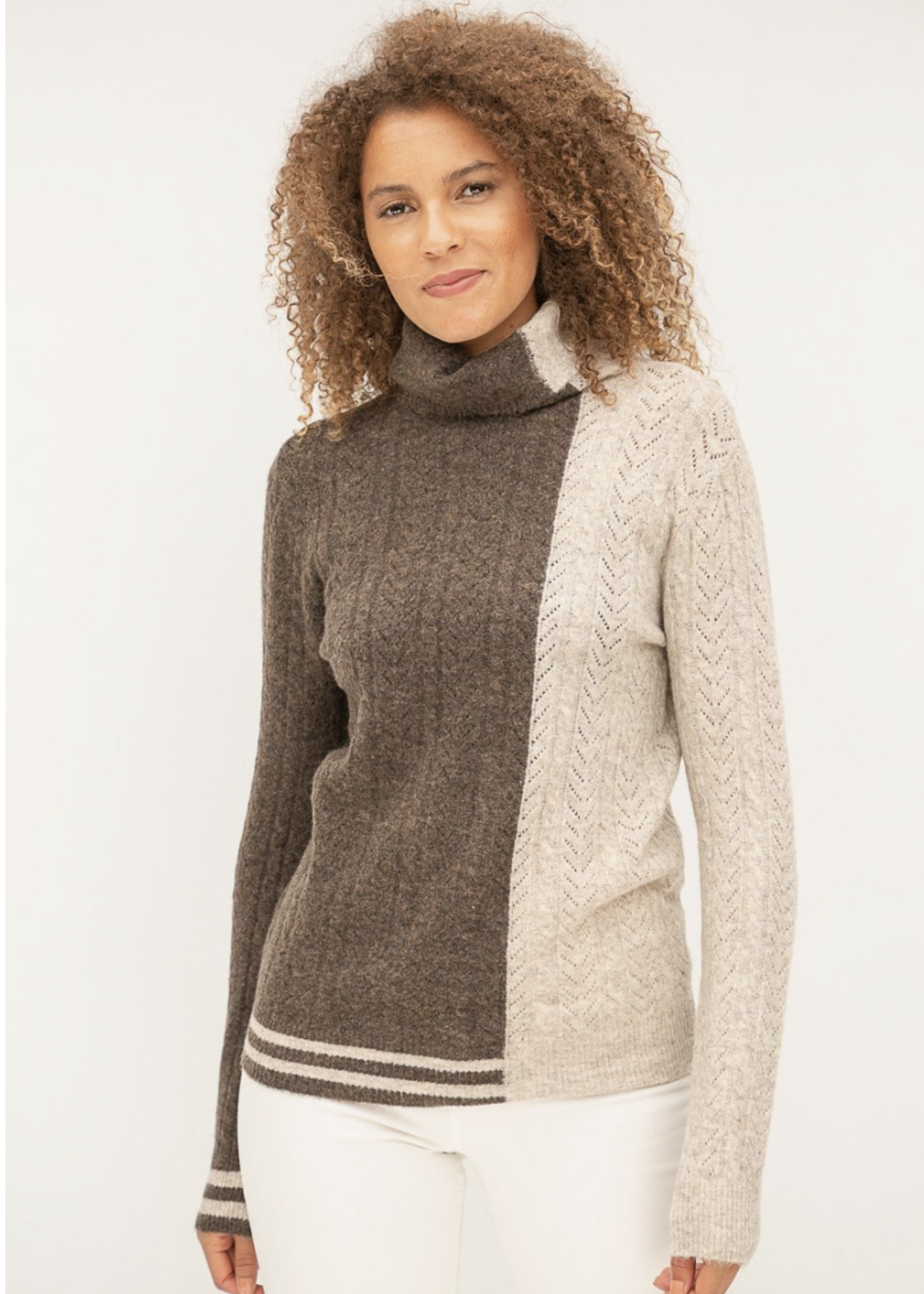 High Neck Color Block Sweater