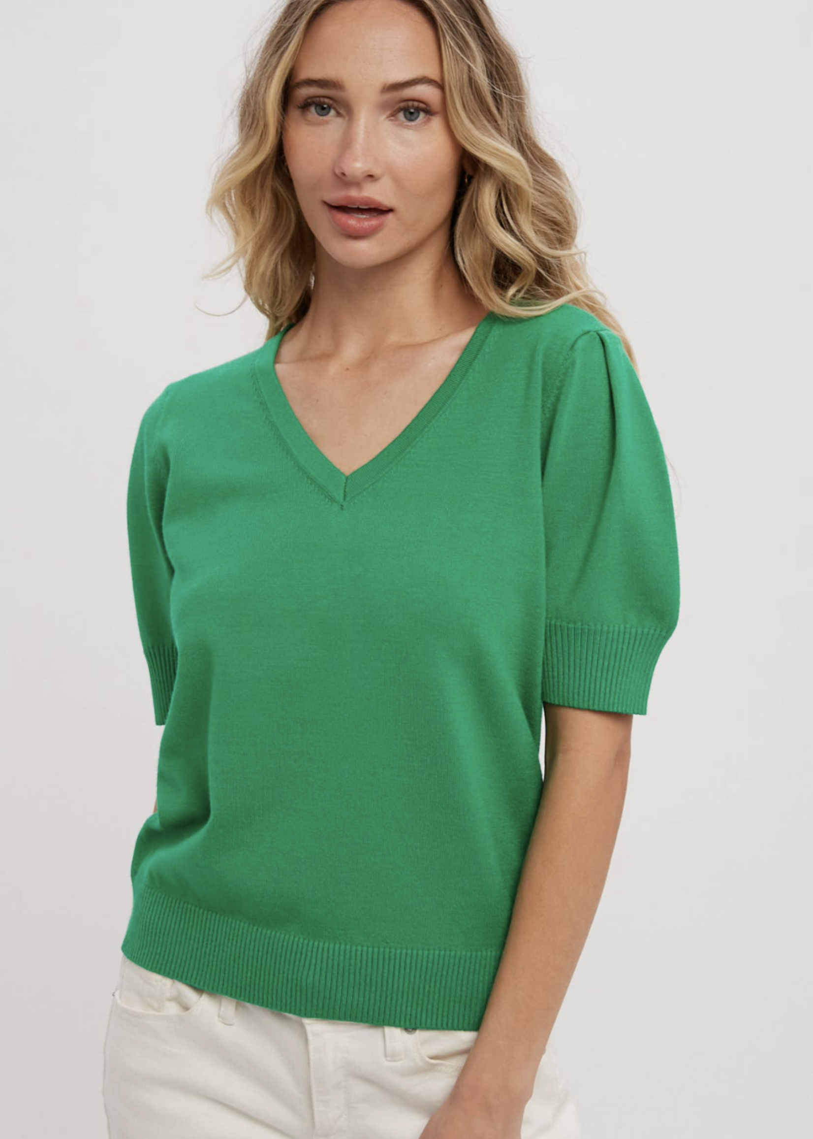Essential V Neck Puff Sleeves Pullover