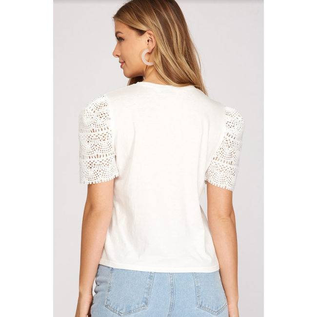 She & Sky White Lace Sleeve Tee Shirt