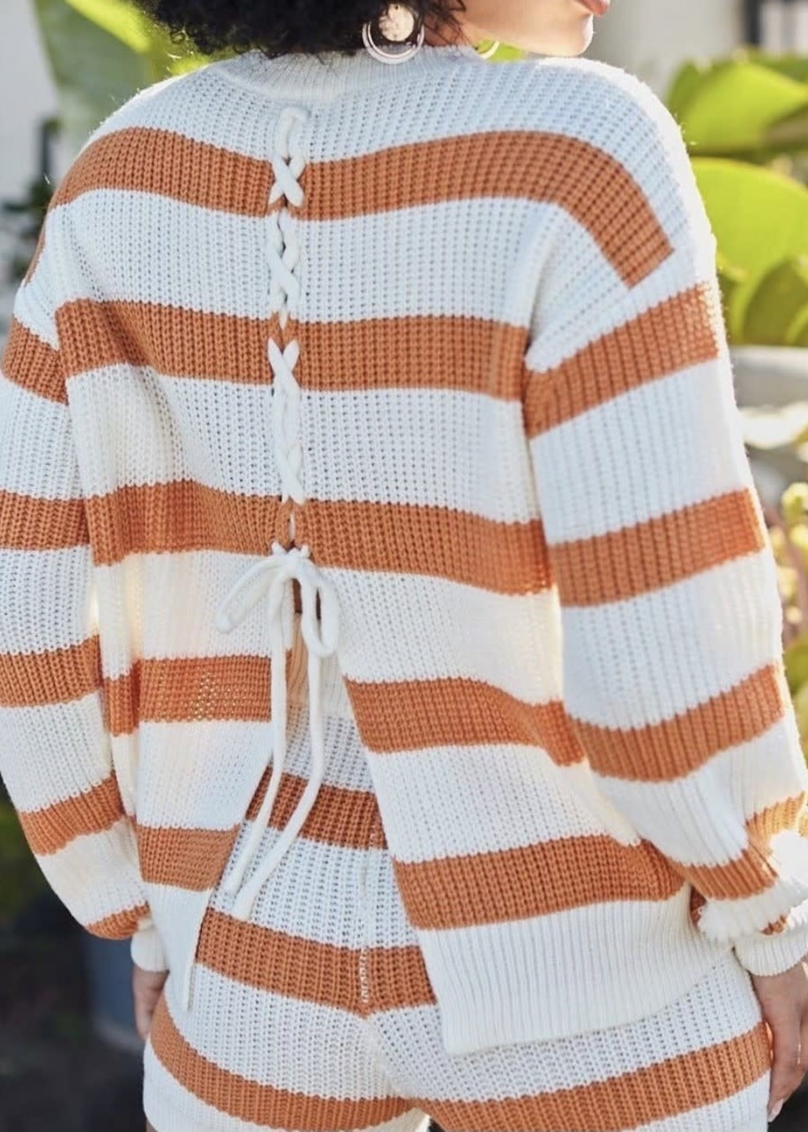 Orange Striped Sweater Shorts - Set