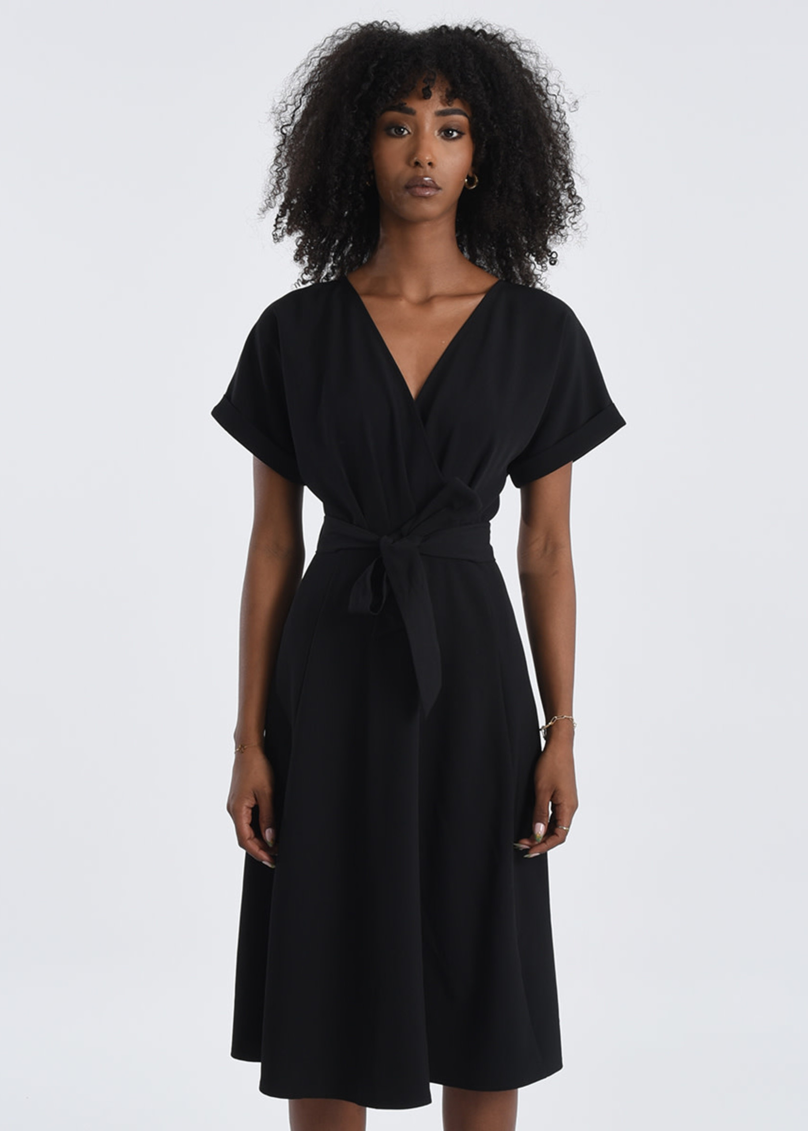 Molly Bracken Black Crossover Midi Dress