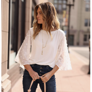 White Top Sheer Dot Sleeves
