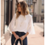 White Top Sheer Dot Sleeves