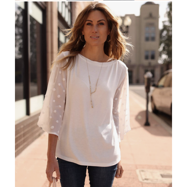 White Top Sheer Dot Sleeves