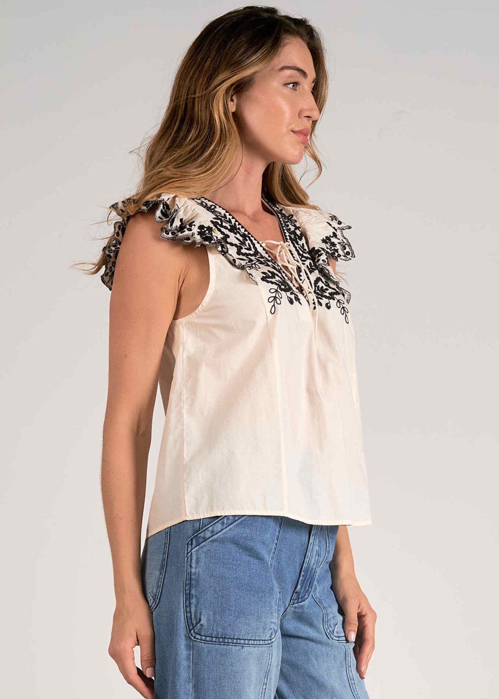 Natural Lace Up Top