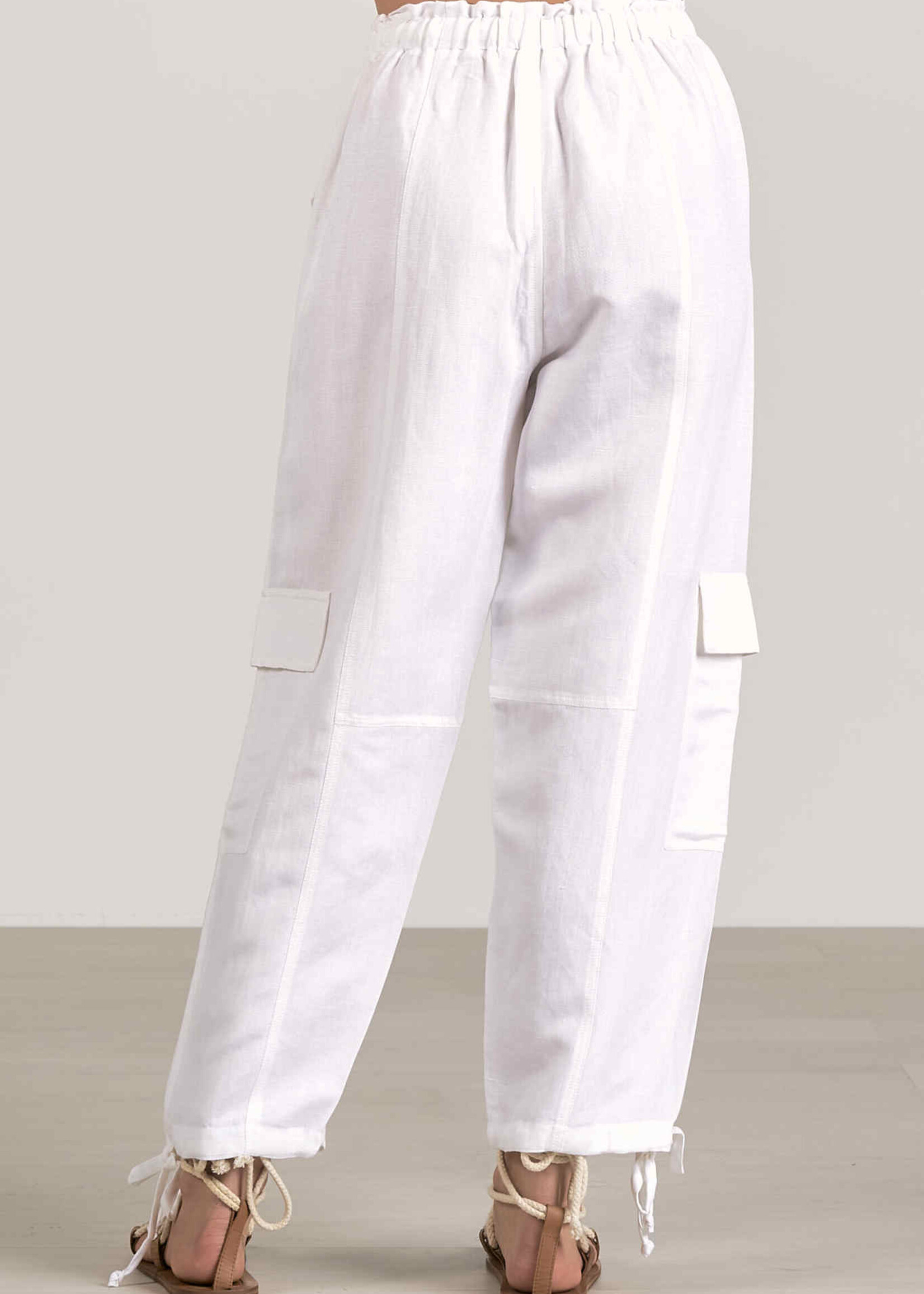 White Linen Cargo Pants