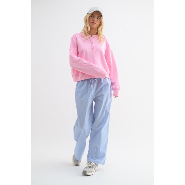 Relaxed Cropped Henley - Pink