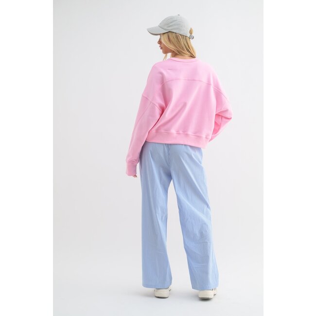 Relaxed Cropped Henley - Pink