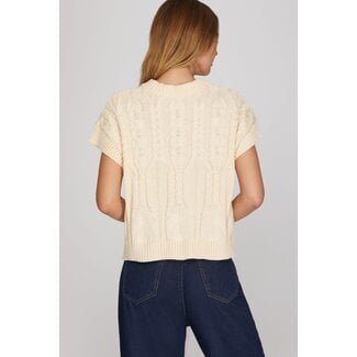 Cream Short Sleeve Sweater