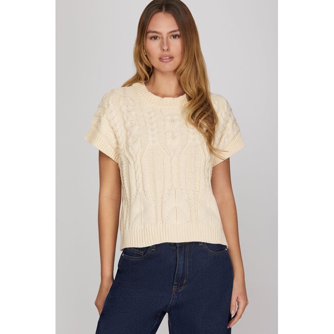 Cream Short Sleeve Sweater
