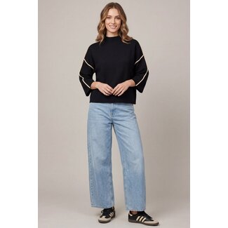 Black Sweater with Cream Piping