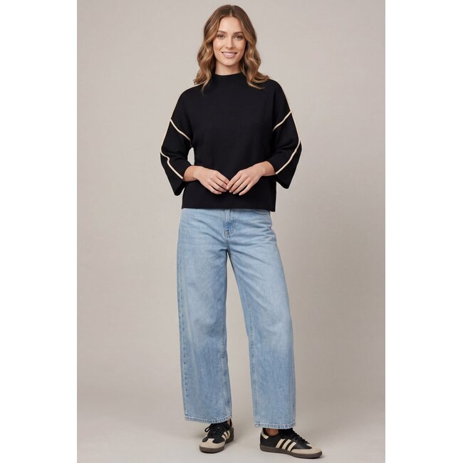 Black Sweater with Cream Pipin