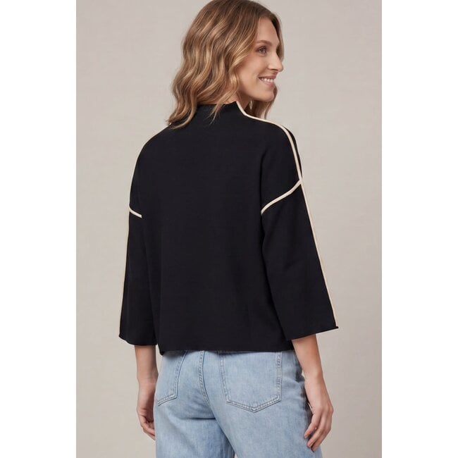 Black Sweater with Cream Pipin