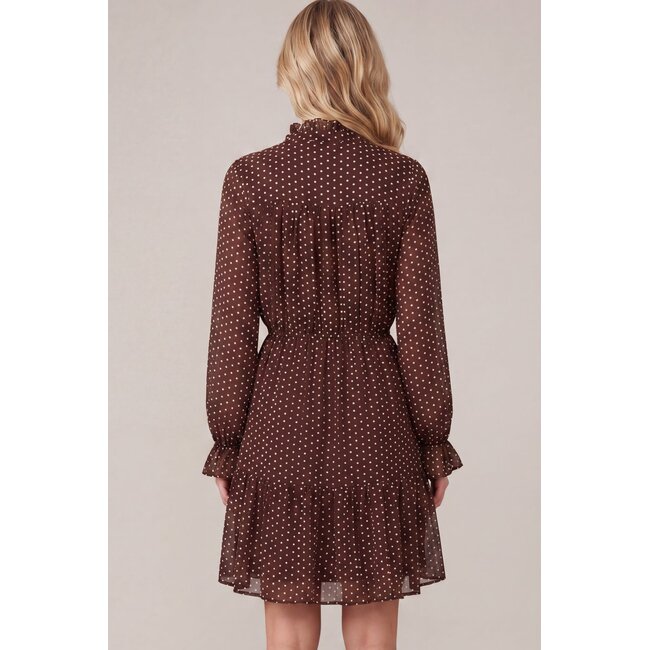 Brown Polka Dot Dress with Sheer Sleeves