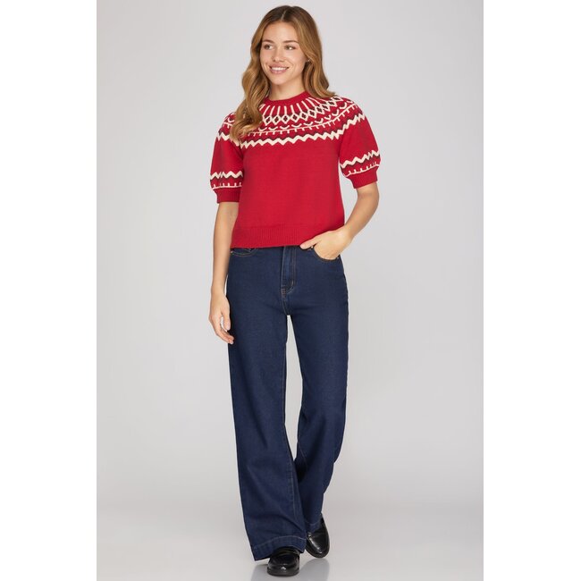 Red Faire Isle Sweater
