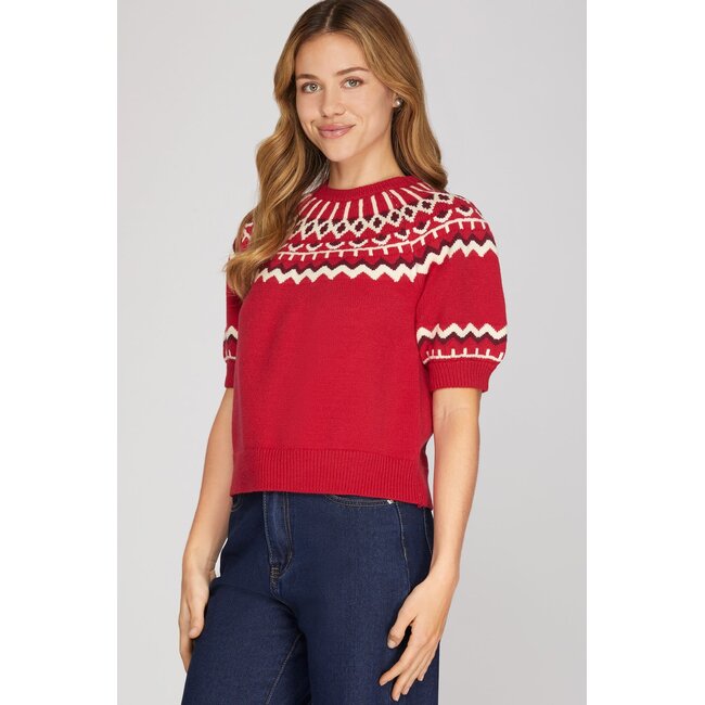 Red Faire Isle Sweater