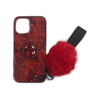 For Apple For Apple iPhone 13 Mini 5.4 Marble Glitter Case with Fur Ball & Strap