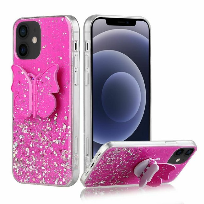 For Apple For Apple iPhone 11 Pro Max 6.5 Cute Butterfly Stand Glitter Epoxy Hybrid