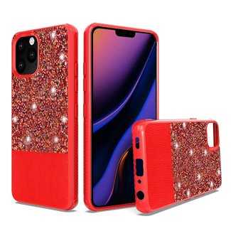 For Apple For Apple iPhone 11 Pro Max 6.5 PU Leather Glitter Hybrid with Chrome TPU