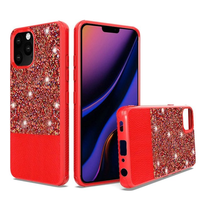 For Apple For Apple iPhone 11 Pro Max 6.5 PU Leather Glitter Hybrid with Chrome TPU