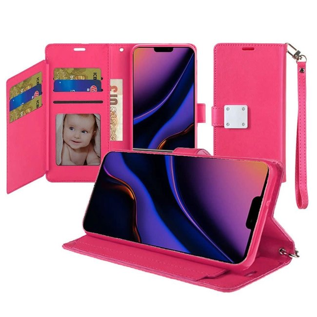 For Apple For Apple iPhone 11 Pro Max 6.5 Wristlet Magnetic Metal Snap Wallet with Two Row Credit Card Holder