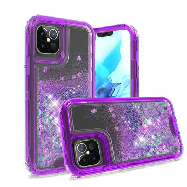 For Apple For Apple iPhone 12 / 12 Pro 6.1 Quicksand Liquid Glitter Transparent Hybrid Case Cover