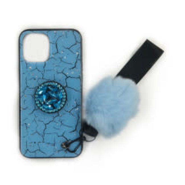 For Apple For Apple iPhone 13 Pro Max 6.7 Marble Glitter Case with Fur Ball & Strap