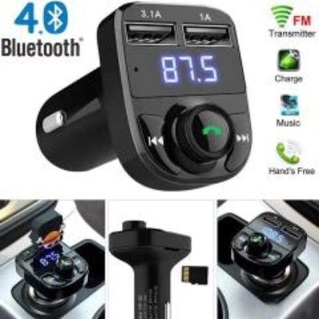 Techy X8 FM Transmitter Bluetooth Handsfree Car Kit MP3 Player with Quick Charge Dual USB Charger