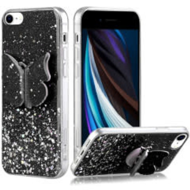 For Apple For Apple iPhone XR Cute Butterfly Stand Glitter Epoxy Hybrid