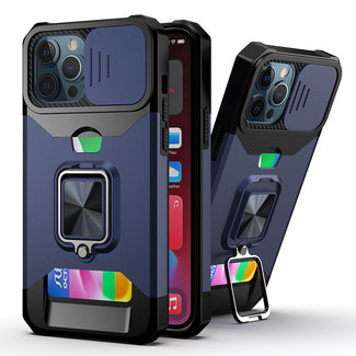 For Apple For Apple iPhone 11 (XI6.1) Multi-Functional Card Magnetic Ring Stand Hybrid Camera Case Cover