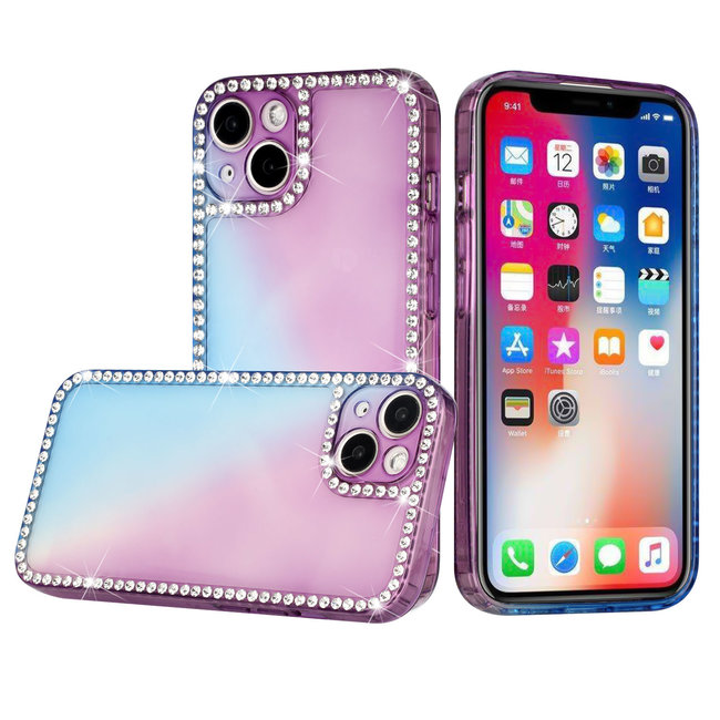 For Apple For iPhone 13 6.1 Two Tone Gradient Big Diamond All Around TPU Case Cover