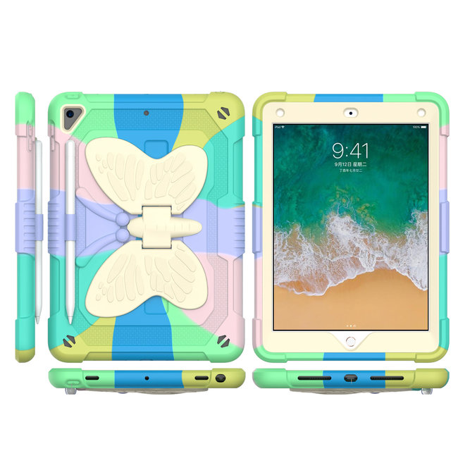 For Apple For Apple iPad 9.7 inch Butterfly Kickstand 3in1 Tough Hybrid Case Cover with Shoulder Strap