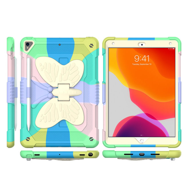 For Apple For Apple iPad 9th Gen 10.2 inch (2021) Butterfly Kickstand 3in1 Tough Hybrid Case Cover with Shoulder Strap
