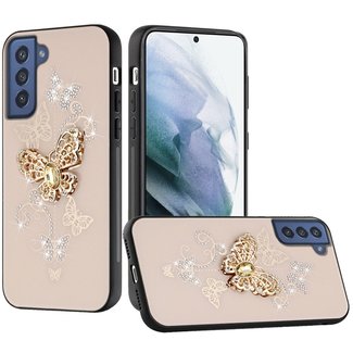 For Samsung For Samsung Galaxy S21 Ultra / S30 Ultra 7.1inch Splendid Diamond Glitter Ornaments Engraving Case Cover Garden Butterflies