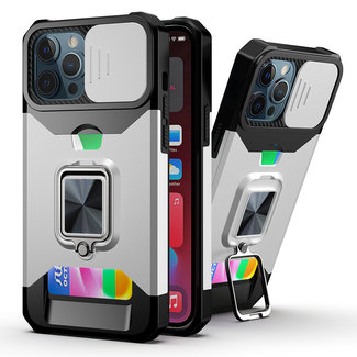 For Apple For Apple iPhone 12 & iPhone 12 Pro (Open Camera Hole) Multi-Functional Card Magnetic Ring Stand Hybrid Camera Case Cover