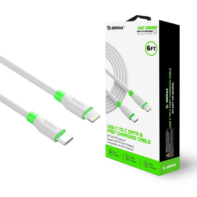 Esoulk USB C To 8 Pin Data - Soft TPE - Fast Charging 6FT